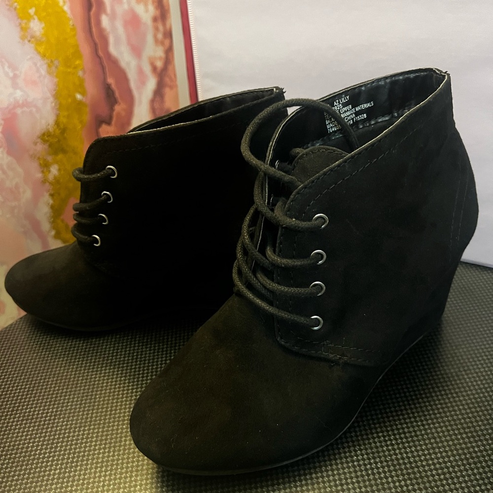 Black Suede Ankle Booties with Wedge Heel